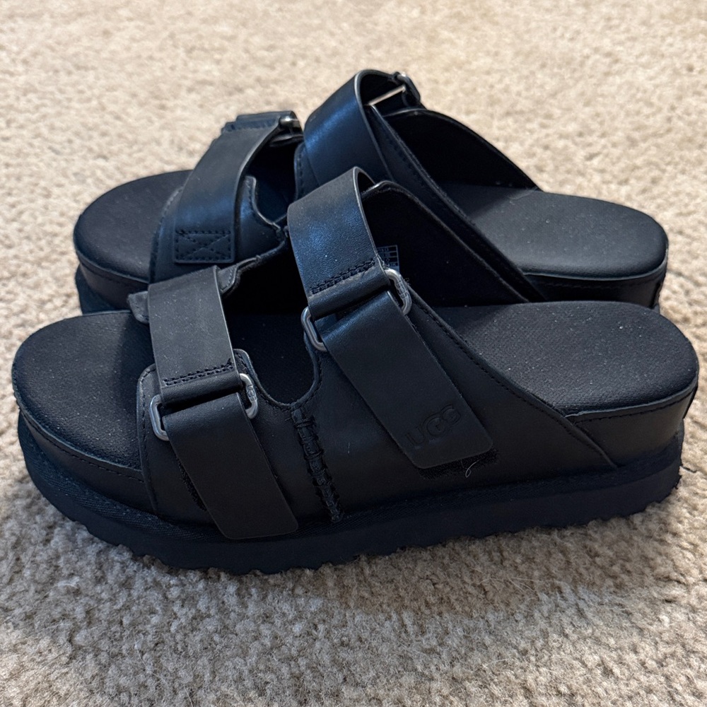 UGG Black Dual-Strap Platform Slides Size 8